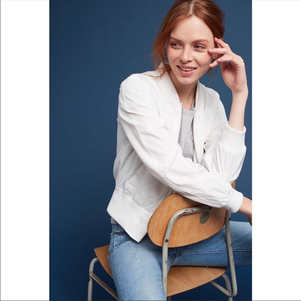 Anthropologie NWT white zip up bomber jacket